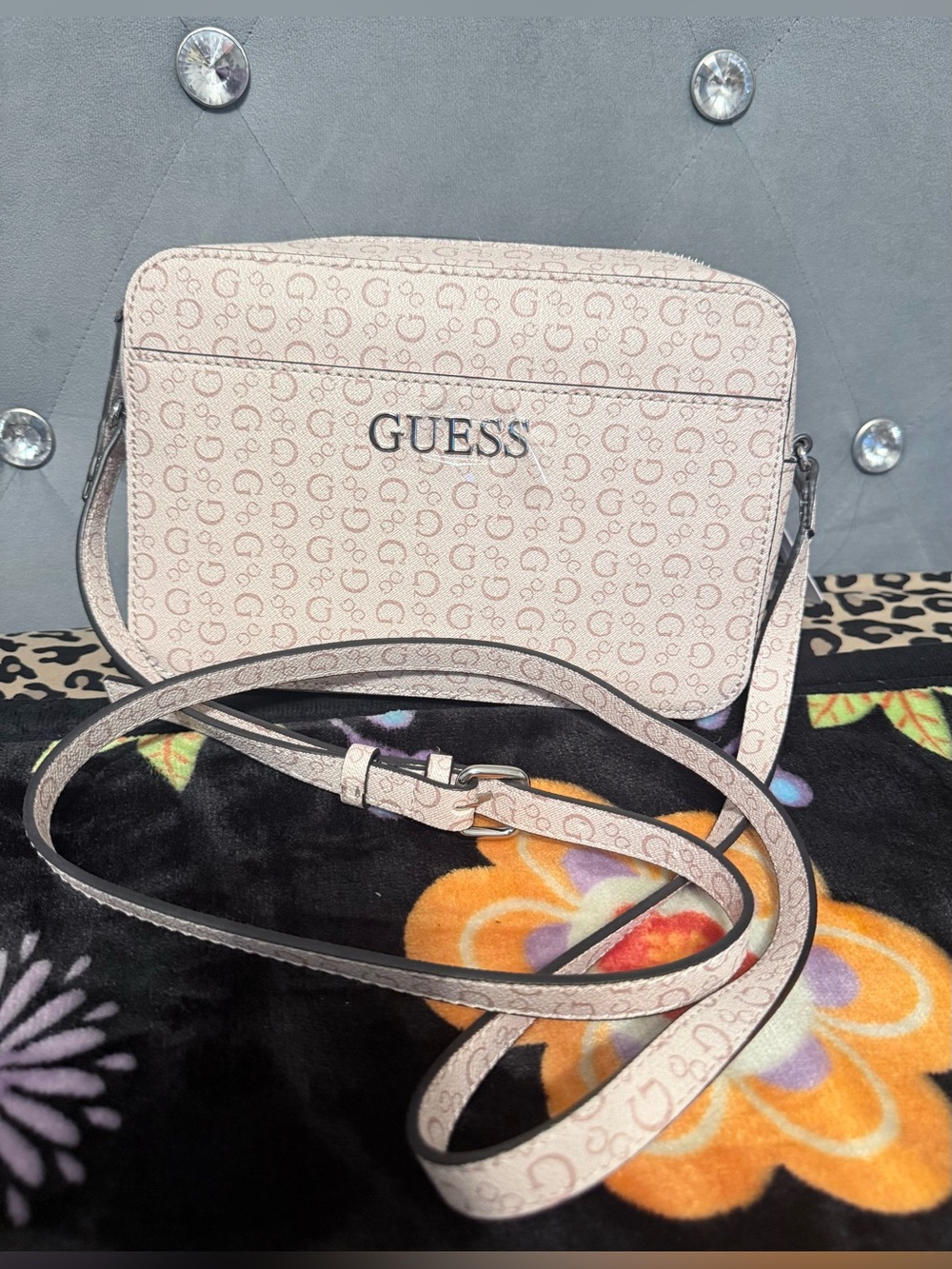 GUESS Pale Pink Monogram Crossbody Bag